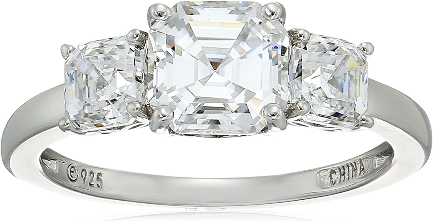 Platinum Plated Silver Use Swarovski Zircon 3 Carat Asian Cut 3 RingsPlatinum-Plated 5 Platinum-Plated
